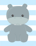 Safari Nursery Art Set of 3 Prints - Elephant, Giraffe, Hippo - Blue Gray Stripes Print