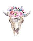 Boho Cow Skull Tribal Watercolor Nursery Wall Art Print - Multiple Sizes