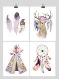 Boho Tribal Watercolor Nursery Decor Set of 4 Prints Available in Multiple Sizes