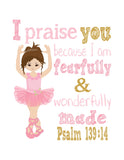 Ballerina Christian Nursery Decor Set of 4 Prints with Bible Verses