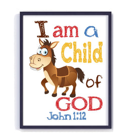 Bullseye Toy Story Christian Nursery Decor Unframed Print, I am a Child of God, John 1:12