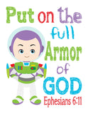 Toy Story Christian Nursery Decor Set of 4 Unframed Prints, Woody, Buzz Lightyear, Slinky Dog and Alien