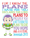 Toy Story Christian Nursery Decor Set of 4 Prints, Woody, Buzz Lightyear, Mr. Potato Head and Alien