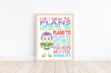 Buzz Lightyear Toy Story Christian Nursery Decor Print, For I Know The Plans I Have For You, Jeremiah 29:11