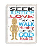 C-3PO Christian Star Wars Nursery Decor Unframed Print, Seek Justice Love Mercy - Micah 6:8