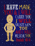 Star Wars Nursery Decor Art Set of 4 Prints - Luke Skywalker, Chewbacca, C3PO and Yoda
