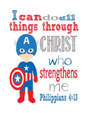 Captain America Superhero Nursery Print - I Can Do All Things Through Christ Who Strengthens Me - Philippians 4:13