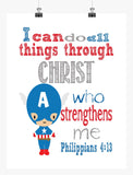 Captain America Superhero Nursery Print - I Can Do All Things Through Christ Who Strengthens Me - Philippians 4:13