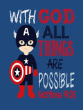 Captain America Superhero Christian Nursery Decor Print - With God All Things are Possible - Matthew 19:26