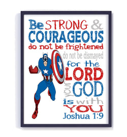Captain America Superhero Christian Nursery Decor Unframed Print - Be Strong and Courageous Joshua 1:9