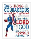 Captain America Superhero Christian Nursery Decor Unframed Print - Be Strong and Courageous Joshua 1:9