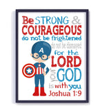 Captain America Superhero Christian Nursery Decor Print - Be Strong & Courageous Joshua 1:9