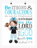 Personalized Carolina Panthers Christian Sports Nursery Decor Print - Be Strong and Courageous Joshua 1:9