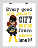 Catgirl Superhero Christian Nursery Decor Print - Every Good and Perfect Gift Comes From Above - James 1:17