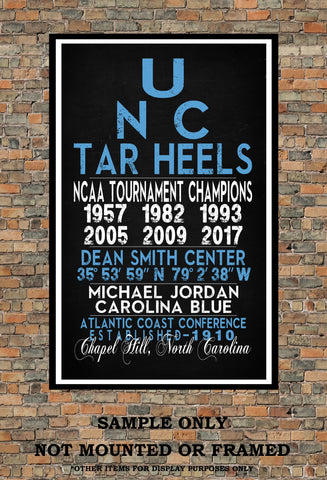 UNC Tar Heels - Eyechart Chalkboard print - Sports Subway Sign - Basketball, Gift for Fathers Day