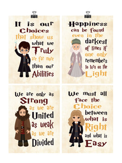 Harry Potter Inspirational Quotes Set of 4 Nursery Decor Prints on Parchment Background