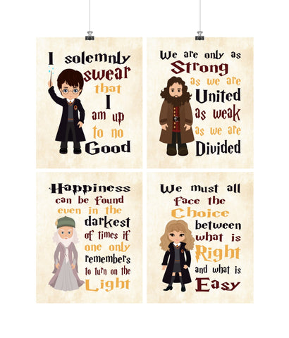 Harry Potter Inspirational Quotes Nursery Decor Set of 4 Prints, Dumbledore, Hagrid and Hermione on Parchment Background