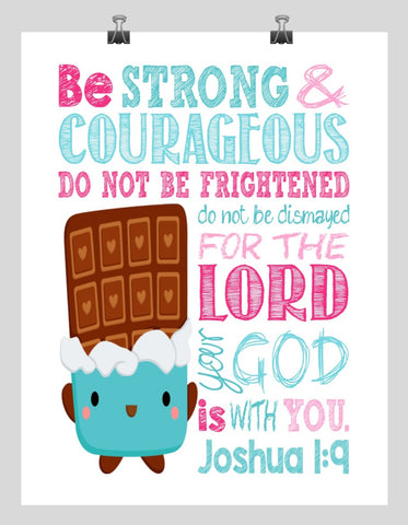 Cheeky Chocolate Shopkins Christian Nursery Decor Print, Be Strong & Courageous Joshua 1:9