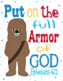 Space Wars Christian Nursery Decor Set of 5 Unframed Prints - Luke Skywalker, Yoda, Princess Leia, R2D2 and Chewbacca