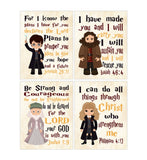 Harry Potter Christian Nursery Decor Set of 4 Prints with Dumbledore, Hagrid and Hermione with Parchment Background