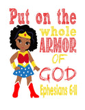 African American Christian Superhero Nursery Decor Art Print Set of 4 -Wonder Woman, Catgirl, Supergirl and Hulk