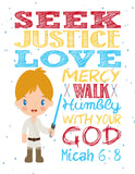 Space Wars Christian Nursery Decor Set of 4 Unframed Prints with Luke Skywalker, Yoda, C-3PO, Chewbacca