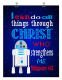 R2D2 Christian Star Wars Nursery Decor Print, I Can Do All Things Through Christ Who Strengthens Me Philippians 4:13