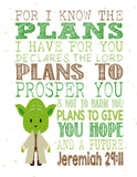 Space Wars Christian Nursery Decor Set of 4 Unframed Prints with Luke Skywalker, Yoda, C-3PO, Chewbacca