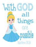 Princess Christian Nursery Decor Set of 4 Unframed Prints, Moana, Ariel, Cinderella and Belle with Bible Verses