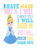 Princess Set of 4 - Christian Nursery Decor Wall Art Print - Cinderella, Merida, Elena and Belle - Bible Verse - Multiple Sizes