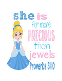 Cinderella Christian Princess Wall Art Nursery Decor Print - She is far more Precious than Jewels - Proverbs 31:10 - Multiple Sizes