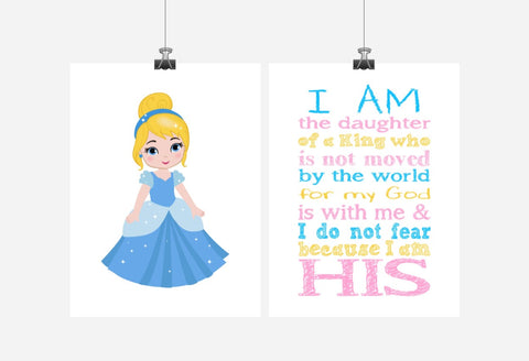 Cinderella Princess ChristianNursery Decor Set of 2 Prints - I Am The Daughter Of A King