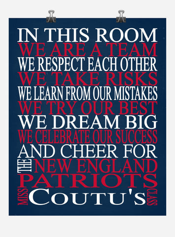 New England Patriots Personalized Classroom Rules - Sports Art - Available in Multiple Sizes