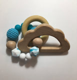 Engraved Personalized Cloud Montessori Wooden Teether Rattle Organic Wood Teething Ring Gift for Baby Shower