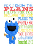 Cookie Monster Sesame Street Christian Nursery Decor Print, For I Know The Plans I Have For You, Jeremiah 29:11