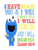 Sesame Street Christian Nursery Decor Set of 4 Prints, Big Bird, Cookie Monster, Elmo and Oscar the Grouch with Bible Verses