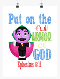 Count Sesame Street Christian Nursery Decor Print, Put on the Full Armor of God, Ephesians 6:11