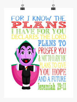 Count Sesame Street Christian Nursery Decor Print, For I Know The Plans I Have For You, Jeremiah 29:11