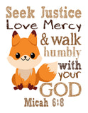 Woodland Fox Christian Bible Verses Quotes Nursery Kids Room Unframed Hanging Wall Art Set of 4 Prints Home Decor