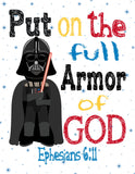 Space Wars Christian Nursery Decor Set of 5 Unframed Prints - Luke Skywalker, Yoda, Darth Vader, R2D2 and Cewbacca with Bible Verses