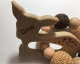 Engraved Personalized Deer Montessori Wooden Teether Rattle Organic Wood Teething Ring Gift for Baby Shower