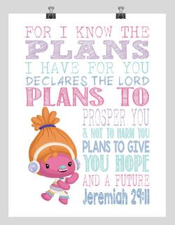 Dj Suki Trolls Christian Nursery Decor Print, For I Know The Plans I Have For You, Jeremiah 29:11