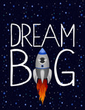 Outer Space Astronaut Moon and Rocket Boy Nursery Decor Set of 2 Unframed Prints - Dream Big Little One