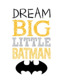African American Personalized Superhero Nursery Decor Set of 3 Prints - Dream Big Little Batman