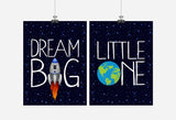 Outer Space Astronaut Boy Nursery Art Decor Set of 2 - Dream Big Little One