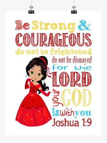Elena Christian Princess Nursery Decor Print - Be Strong & Courageous Joshua 1:9