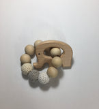 Engraved Personalized Elephant Montessori Wooden Teether Rattle Organic Wood Teething Ring Gift for Baby Shower