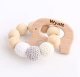Engraved Personalized Elephant Montessori Wooden Teether Rattle Organic Wood Teething Ring Gift for Baby Shower