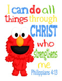Sesame Street Nursery Decor Set of 4 Unframed Prints, Big Bird, Elmo, Bert and Ernie with Bible Verses