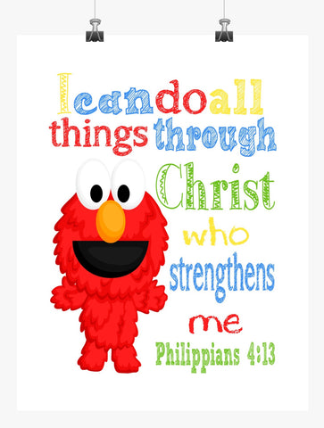 Elmo Sesame Street Christian Nursery Decor Print, I Can Do All Things - Philippians 4:13
